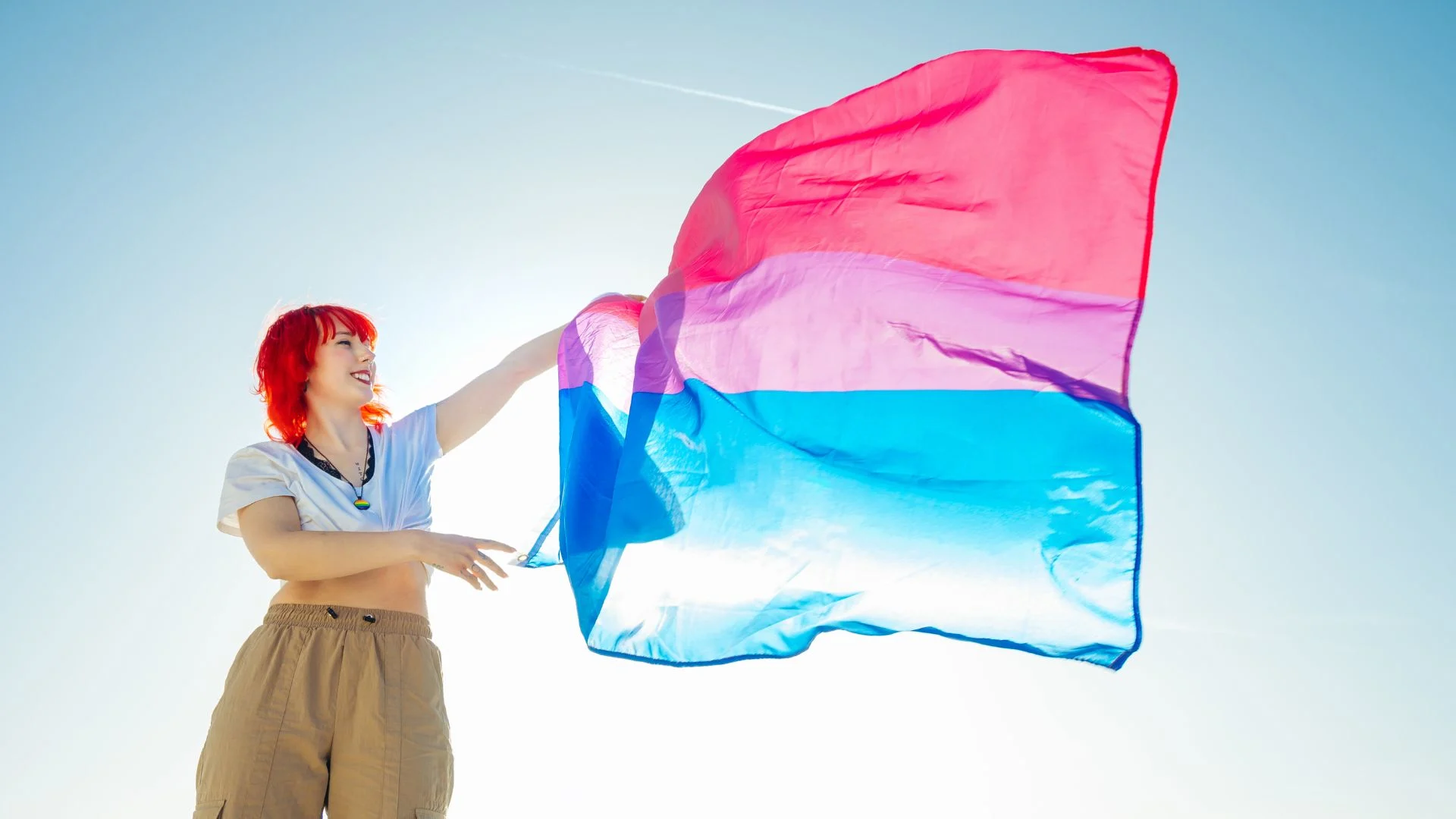 Non-Binary Woman with Bisexual Flag
